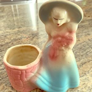 1950s Vintage Ceramic Girl with basket Planter